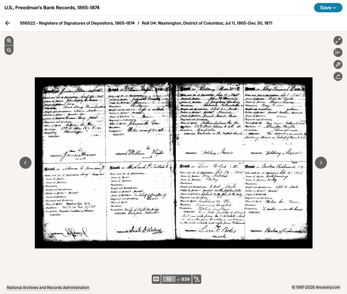 Freedman's Bank deposit register
