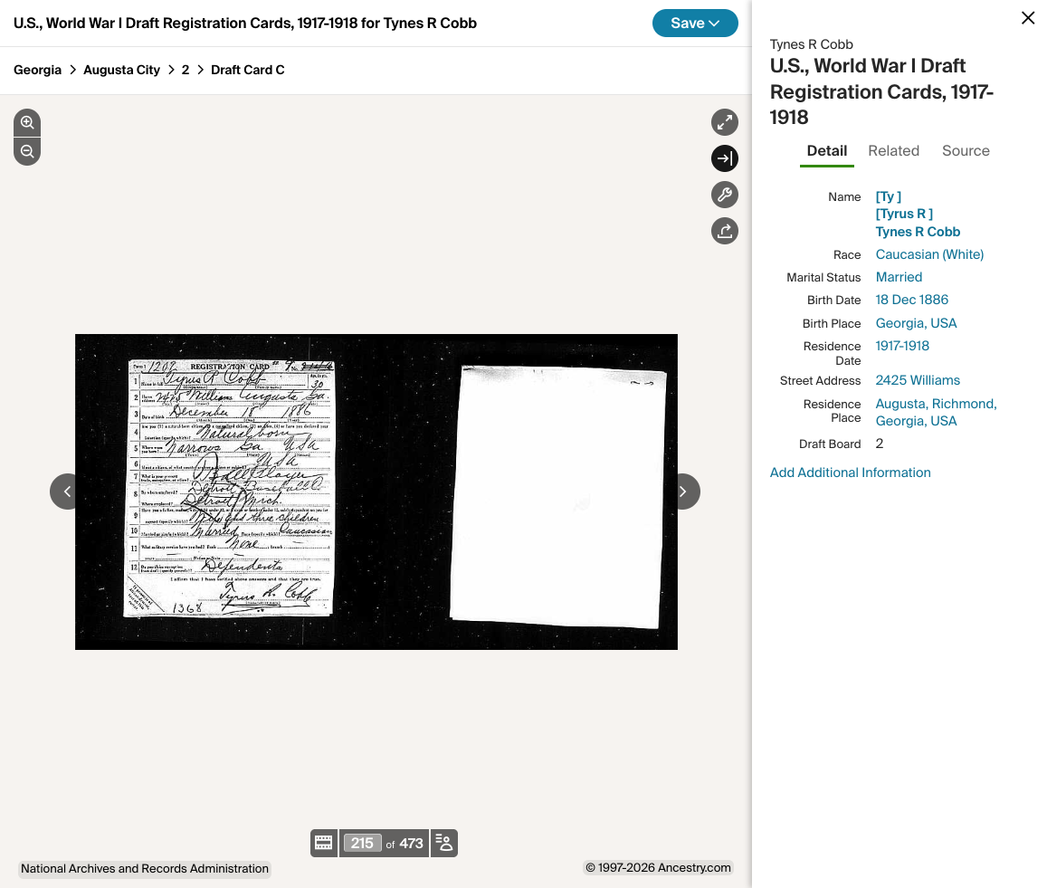 WWI Draft Registration Card